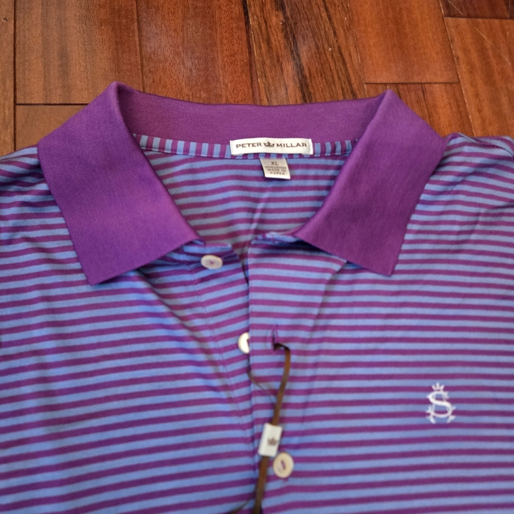 Peter Millar Purple Striped Men's XL Polo Short-Sleeved Shirt Business Casual